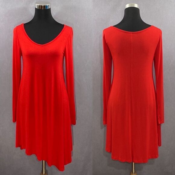 Red Asymmetrical Hemline Dress  Size Small - Picture 1 of 4